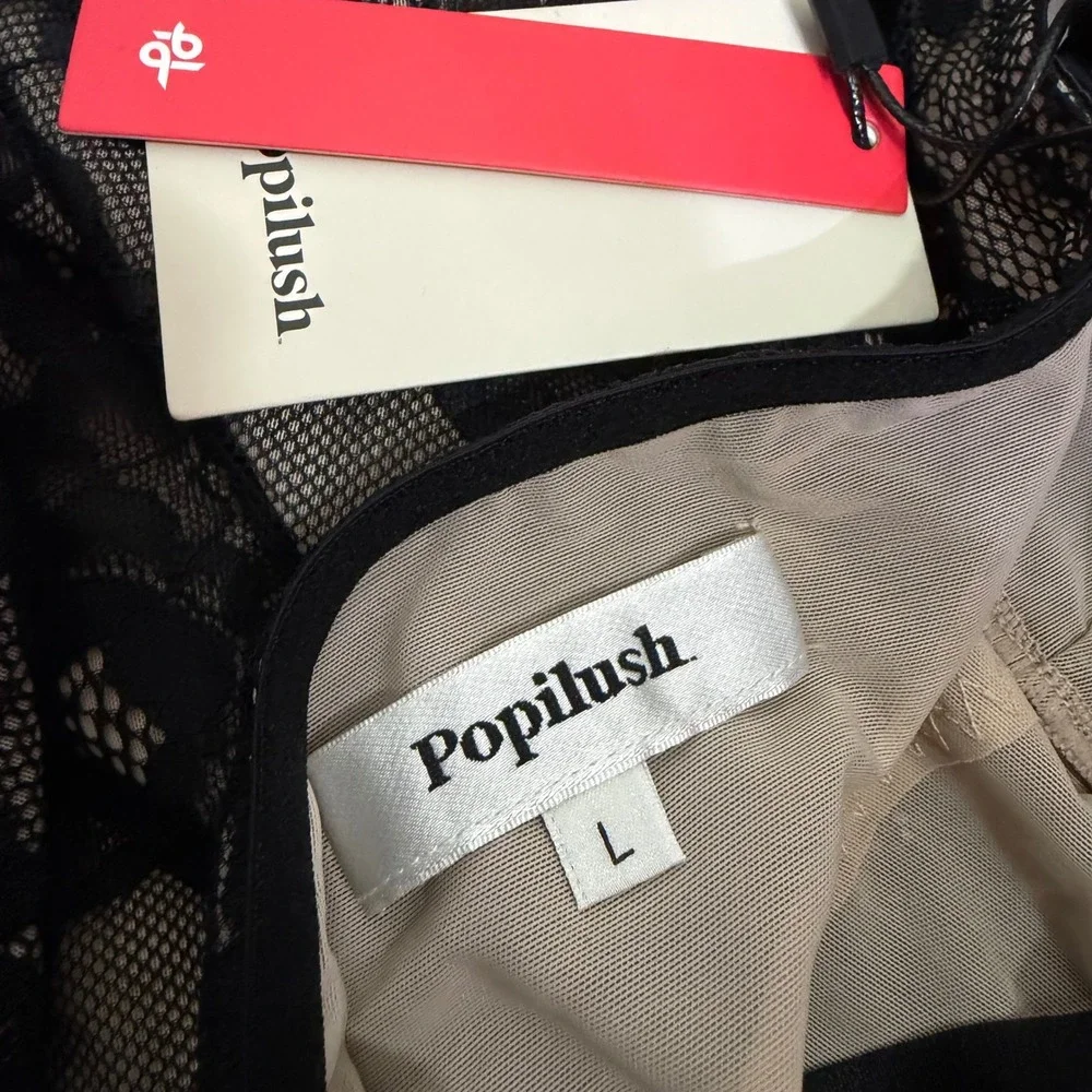 NWT Popilush Lace Shapewear Bodysuit Black V Neck Backless Thong Large - Picture 6 of 6